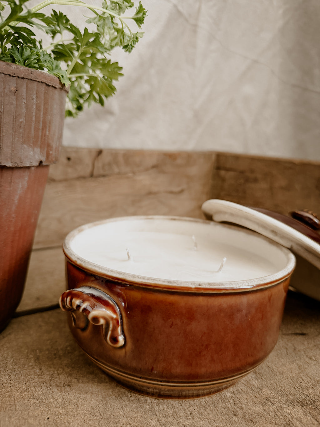 The Found Orchard — Signature Candle French Faience Soup Tureen Terre de Fer Bowl with Lid 22oz